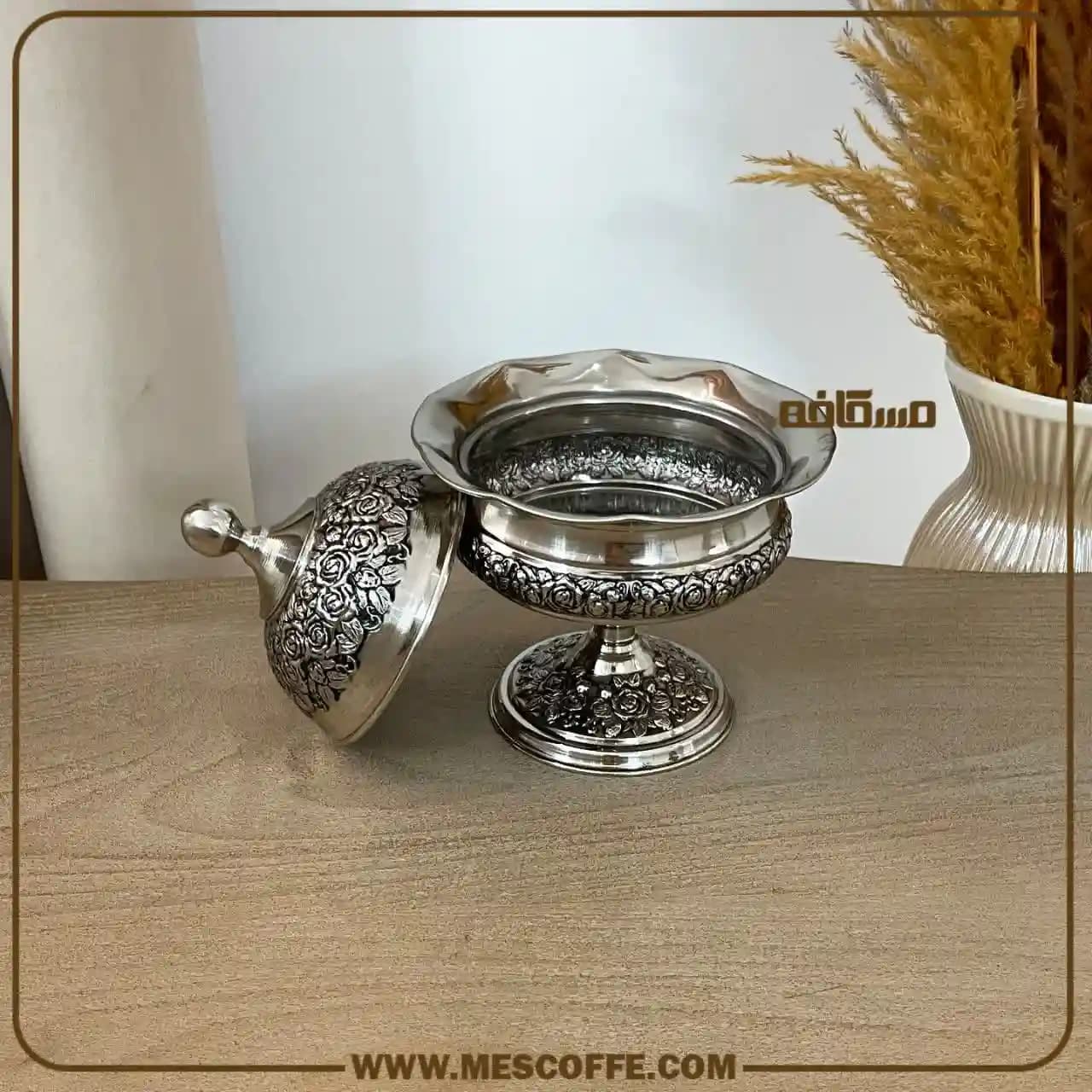 سرویس پذیرایی مسی سفید(مدل گل رز پایه دار/برند سویل) — تصویر ۵