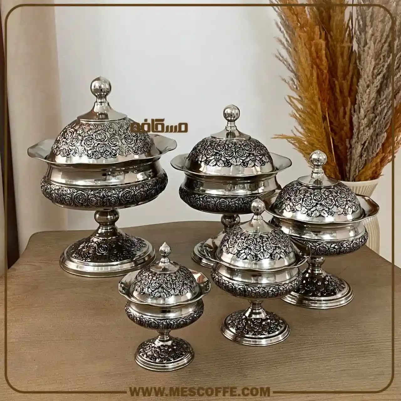 سرویس پذیرایی مسی سفید(مدل گل رز پایه دار/برند سویل)