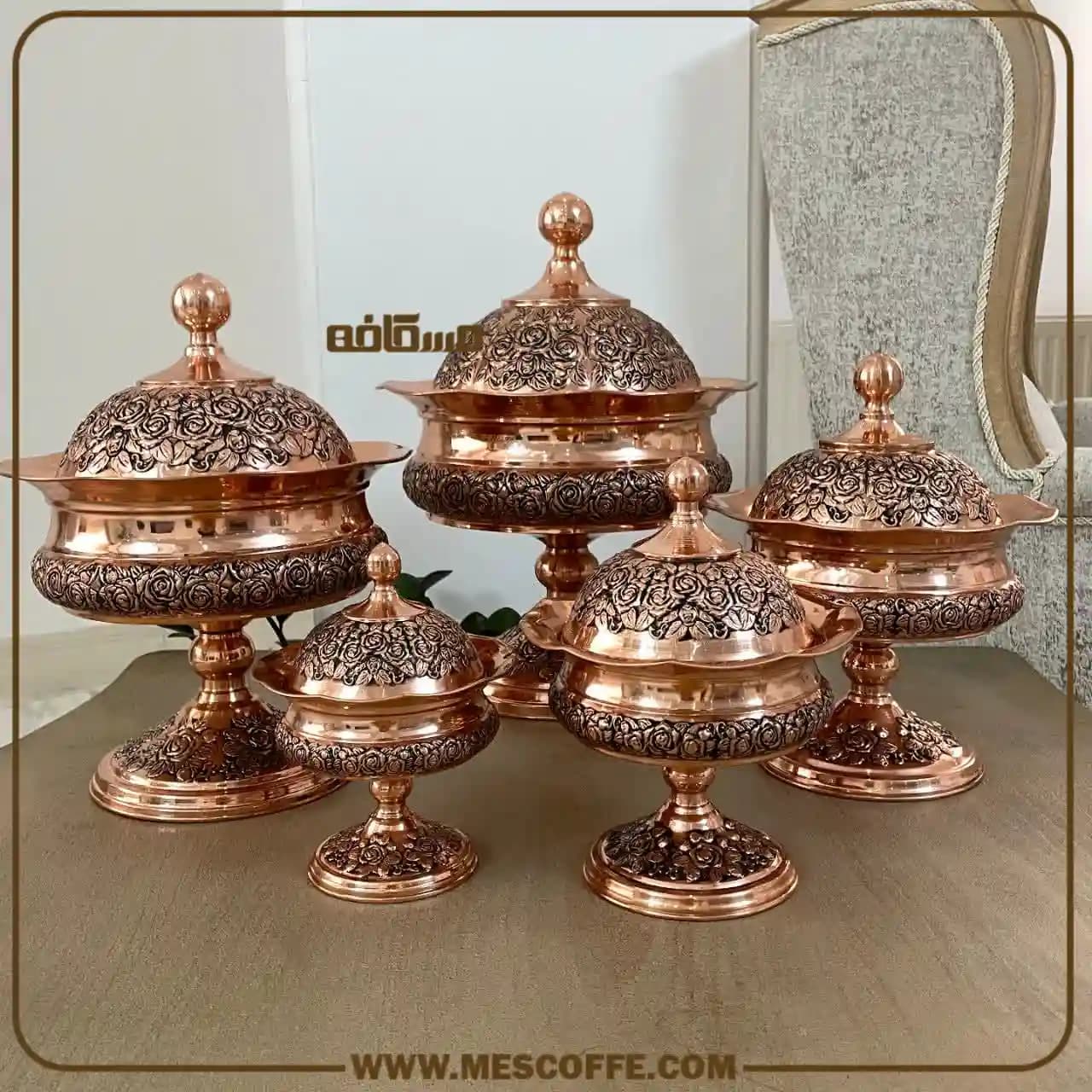 سرویس پذیرایی مسی جدید(مدل گل رز پایه دار/برندسویل) — تصویر ۹