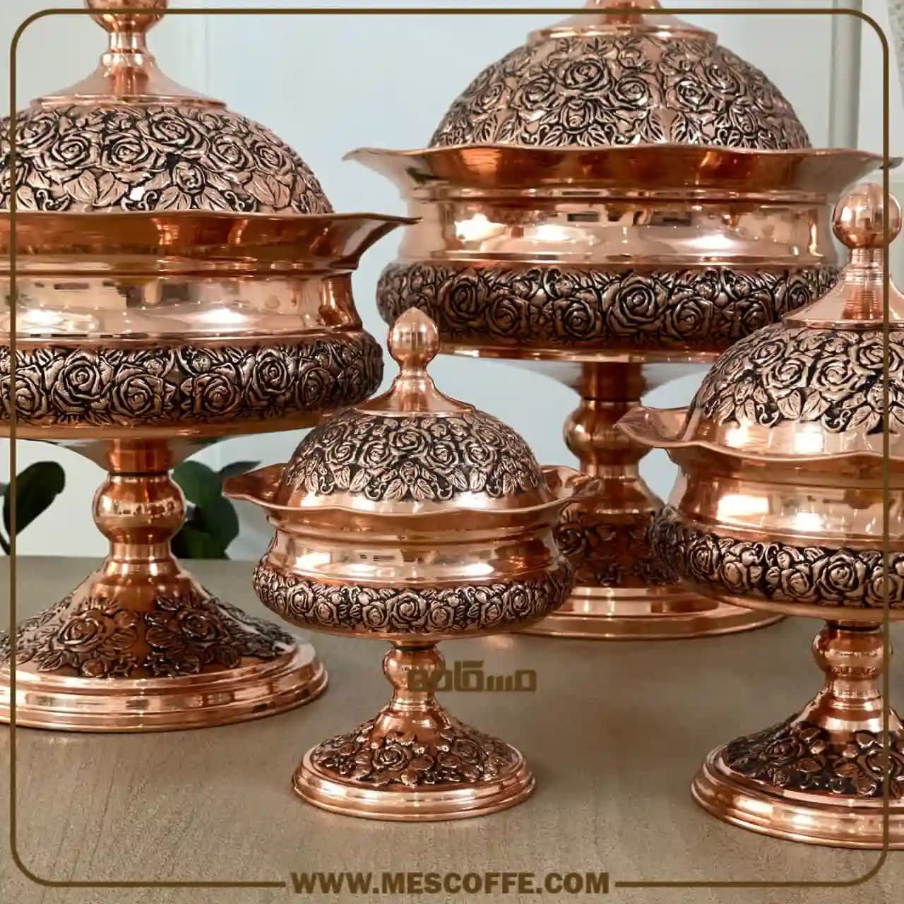 سرویس پذیرایی مسی جدید(مدل گل رز پایه دار/برندسویل) — تصویر ۷