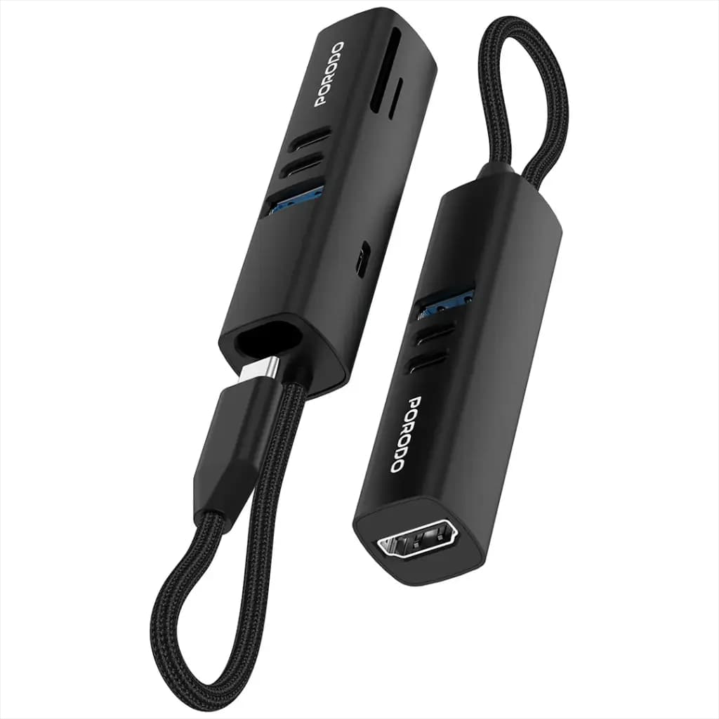 هاب 7 پورت با سرعت 5 گیگابیت بر ثانیه پرودو(PD35037IN1BK)Porodo 7-In-1 Multi-Port USB Hub with 5Gbps Transfer Speed – Black — تصویر ۳