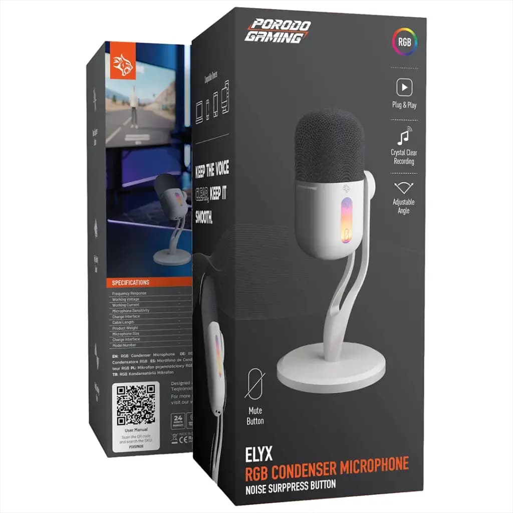 میکروفون رومیزی گیمینگ و استریم Elyx پرودو(PDX5MK06)Porodo Gaming Elyx RGB Condenser Microphone with Noise Surppress Button — تصویر ۴