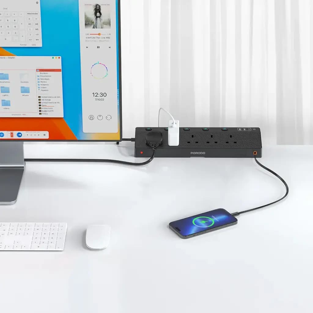 چند راهی و محافظ برق 5 خروجی با گیره میز پرودو(PDXT16011BK)Porodo Voltguard Multi-Port Power Socket PD 20W – Black — تصویر ۱۰