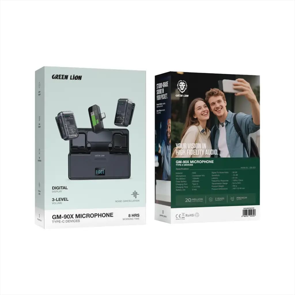 میکروفون دو کاربره بی سیم GM-90X گرین لاین(GNGM90XMICBK)Green Lion GM-90X Type-C Microphone – Black — تصویر ۶