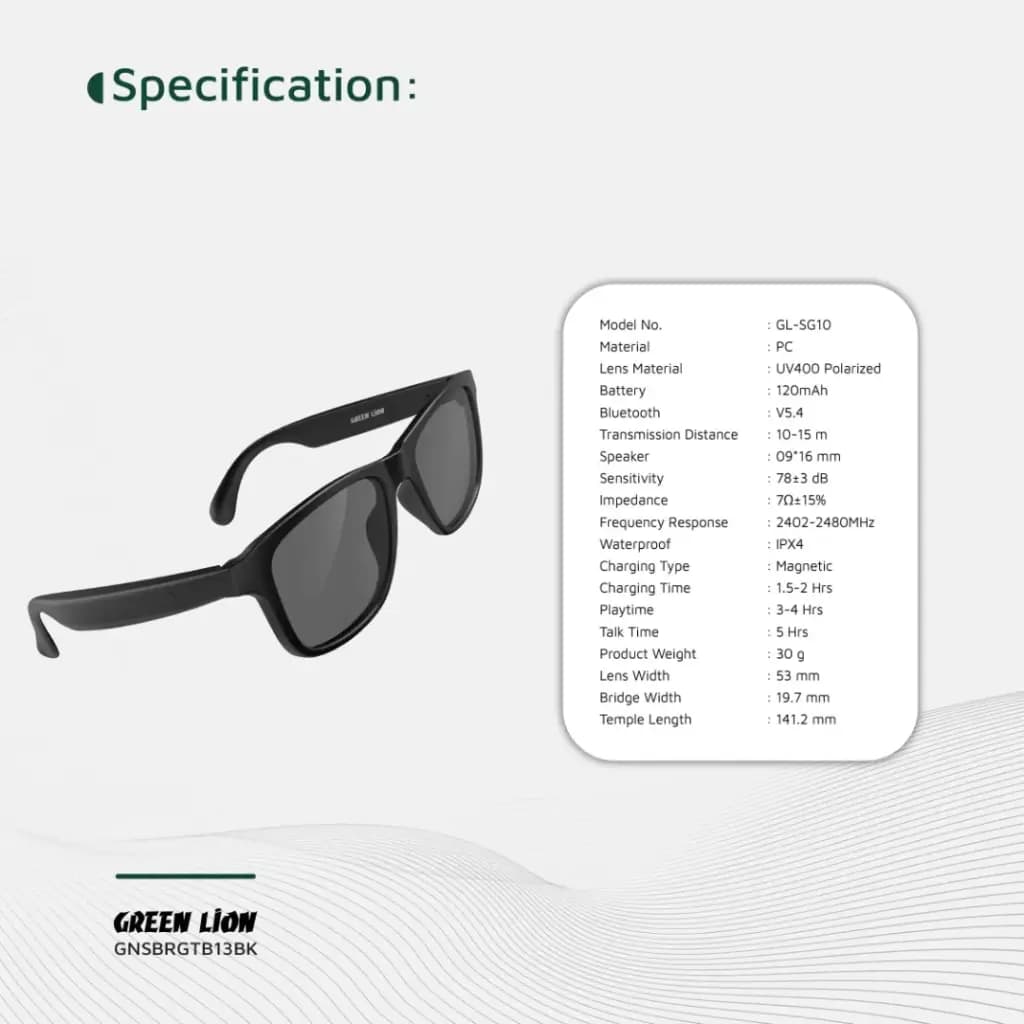 عینک آفتابی هوشمند Sydney گرین لاین(GNSDNGLSBK)Green Lion Sydney Smart Glasses – Black — تصویر ۳