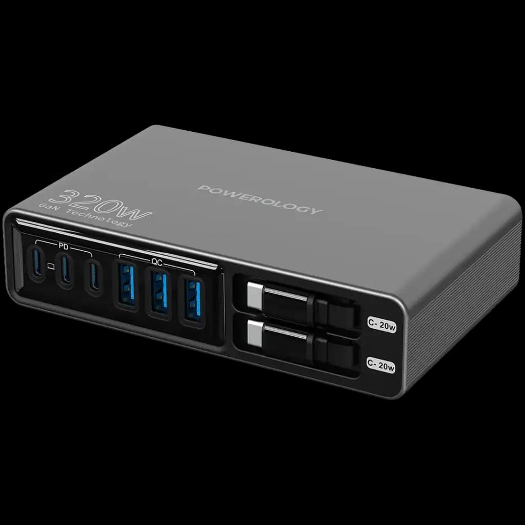 شارژر رومیزی 320 وات همراه با کابل پاورولوژی(PWCUQC049)Powerology Univo Charging Station PD 100W – Black