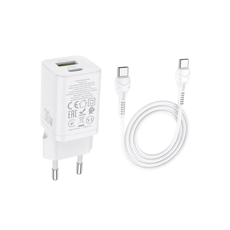 شارژر دیواری هوکو مدل N13 PD 30W+QC3.0 به همراه کابل USB-C - آیهان لند | سامانه جامع فروشگاه اینترنتی