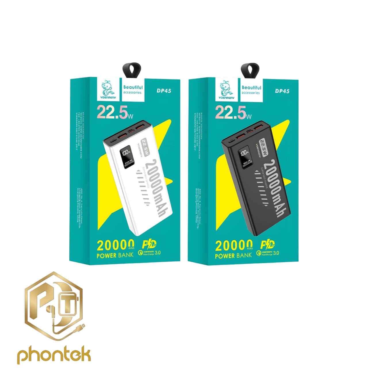 پاور بانک دی پی مدل DP45 اورجینال دنمن ظرفیت ۲۰۰۰۰ میلی آمپر ساعت فست شارژ