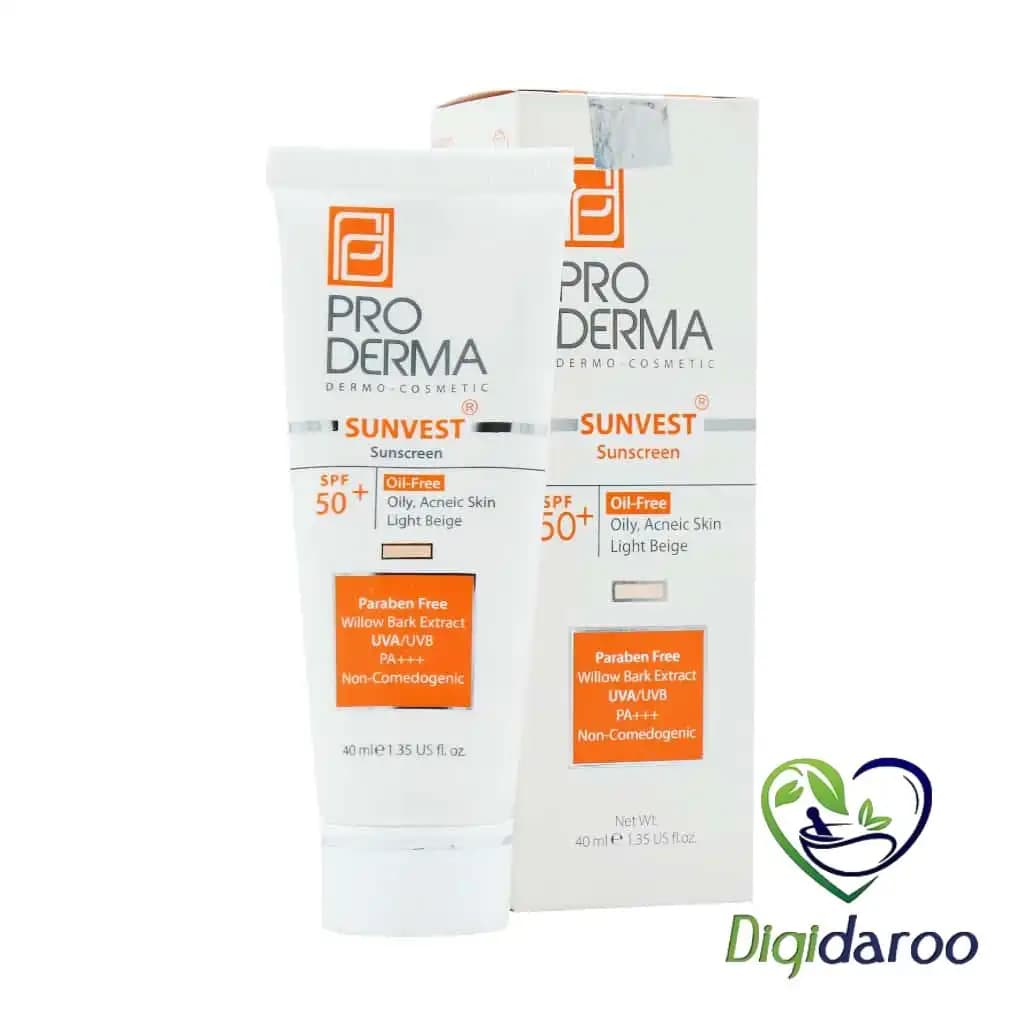 کرم ضد آفتاب SPF50 فاقد چربی بژ روشن پرودرما — تصویر ۳