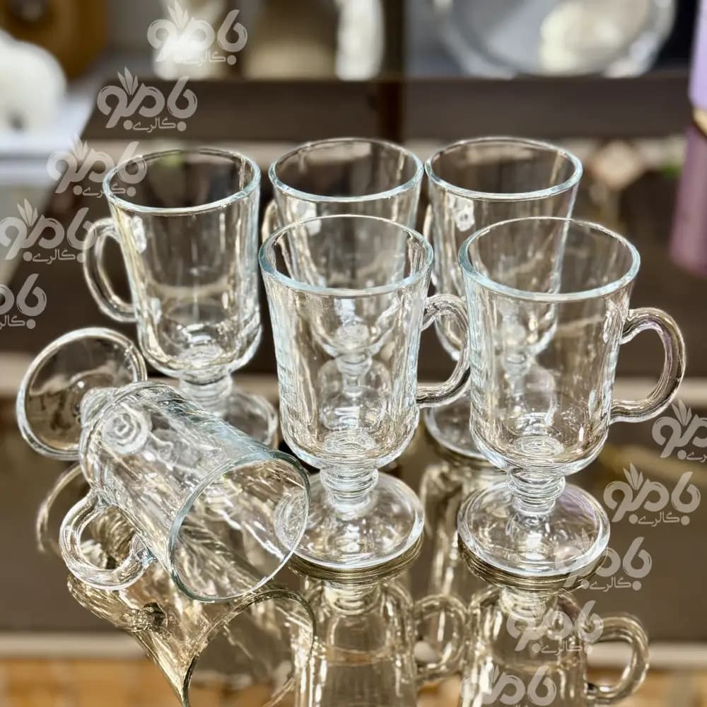 لیوان شیشه ای دسته دار گلاسه 6عددی