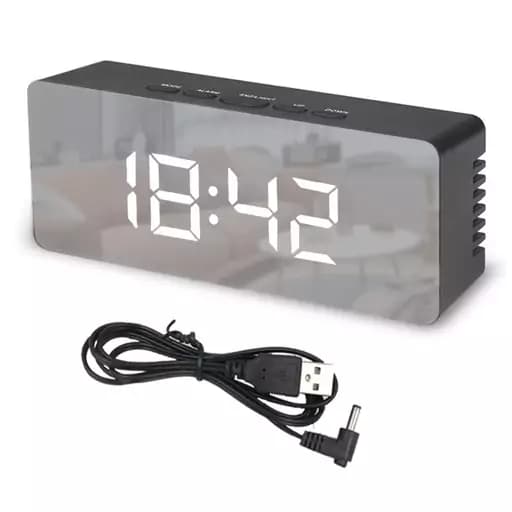 ساعت رومیزی دیجیتال و دماسنج دیجیتال الارم دار اتصال با usb به شارژر موبایل — تصویر ۵