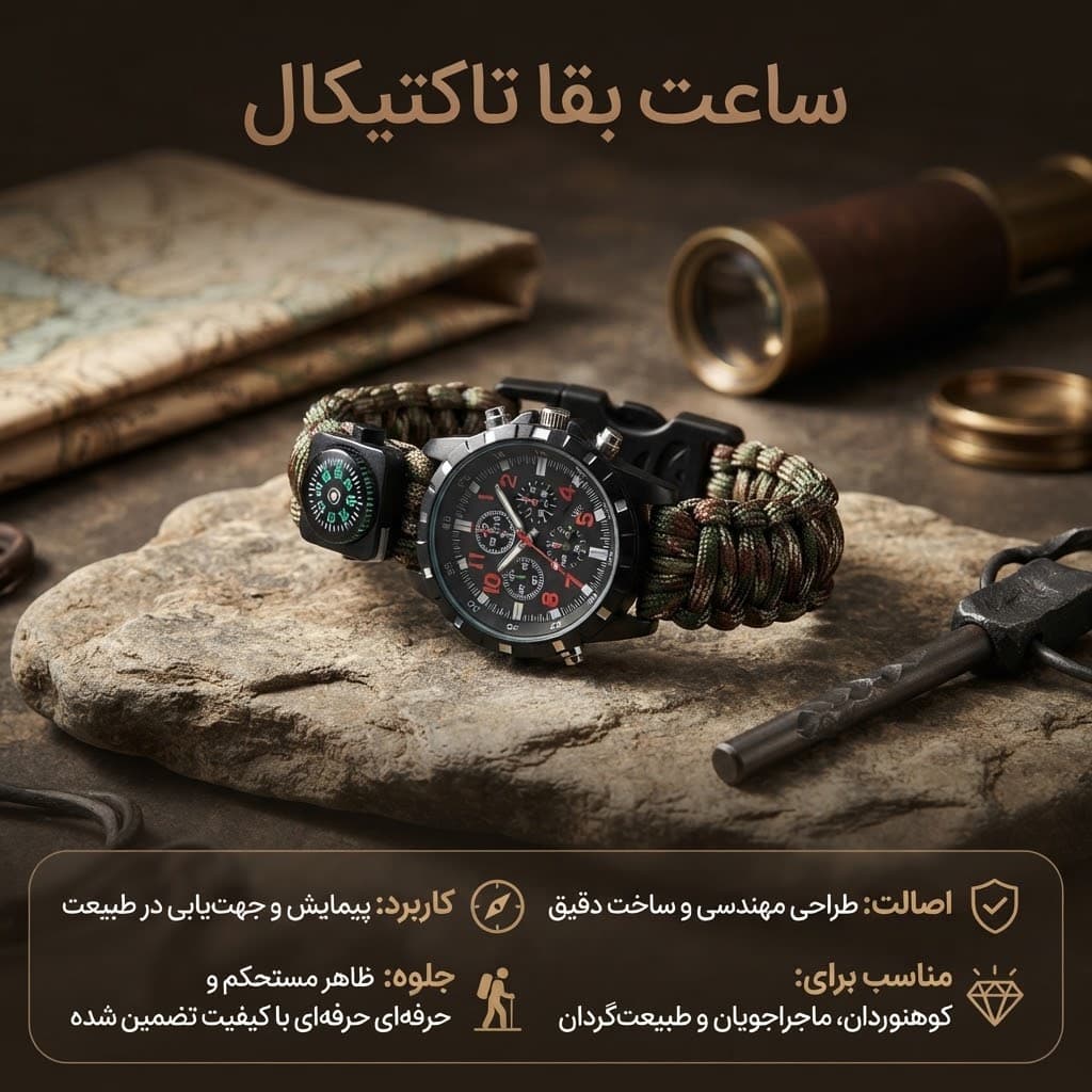 ساعت تاکتیکال پاراکورد بقا استتار سبز — تصویر ۲