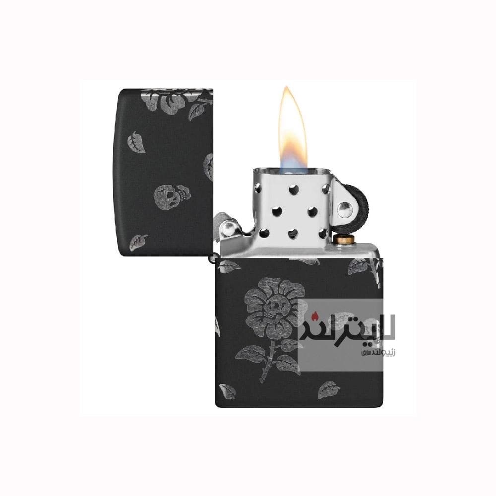 فندک زیپو مشکی مات مدل Flower Skulls درجه کد 48931 — تصویر ۲