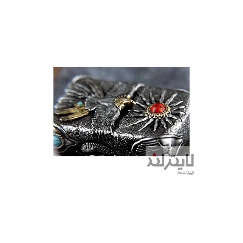 فندک زیپو مدل Tibetan Silver Sun Eagle Feather Turquoise — تصویر ۸