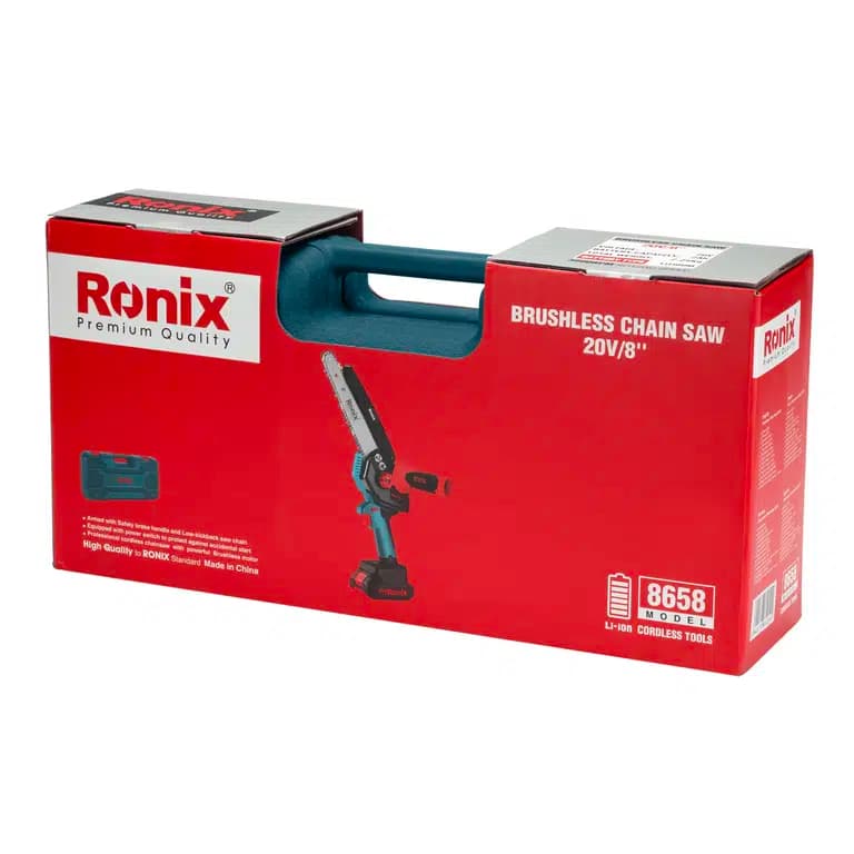 اره زنجیری شارژی رونیکس مدل RH-8658 سایز ۲۰ سانتیمتر باتری ۲۰ ولت — تصویر ۲