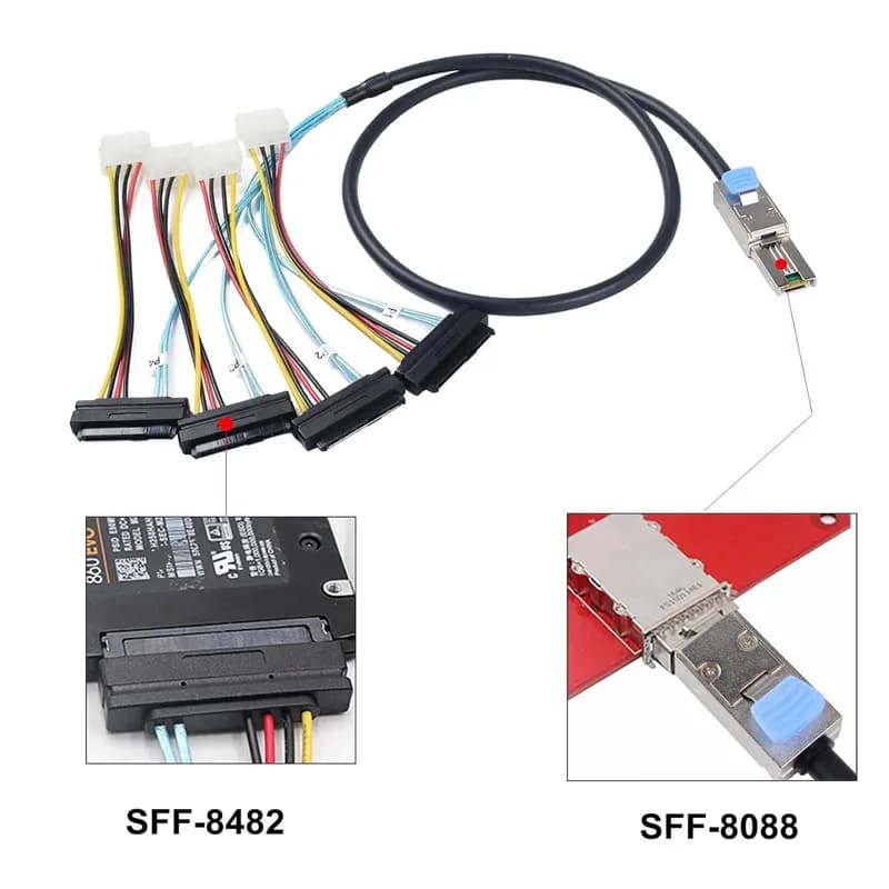 کابل Mini SAS SFF-8088 به چهار پورت SFF-8482 با برق 4 پین مدل SM195 — تصویر ۸