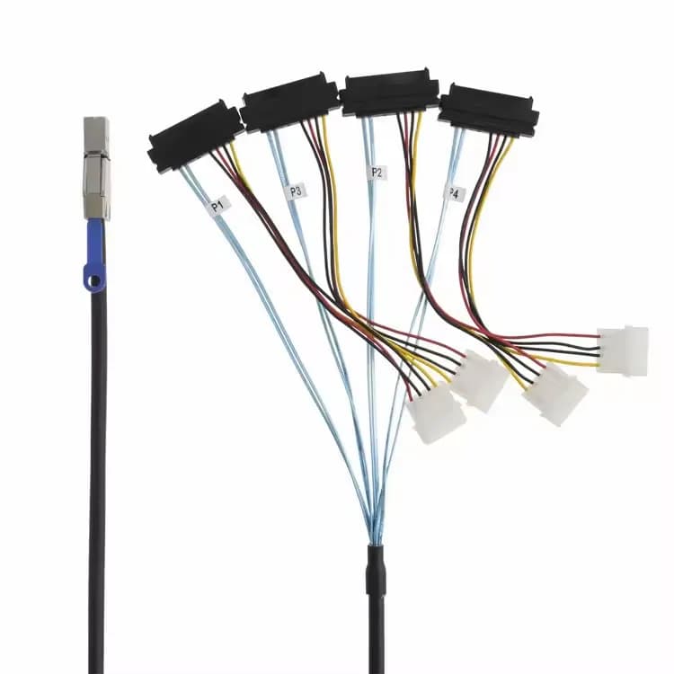 کابل تبدیل Mini SAS SFF-8644 به چهار SFF-8482 با کابل برق SATA مدل SM242 طول 2 متر — تصویر ۲