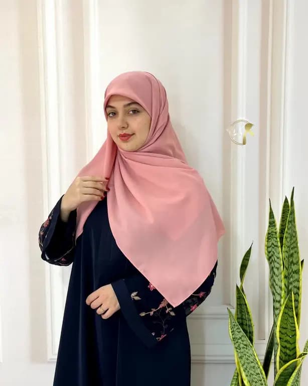 روسری حریرکرپ کشدار / بدون کش صورتی — تصویر ۸