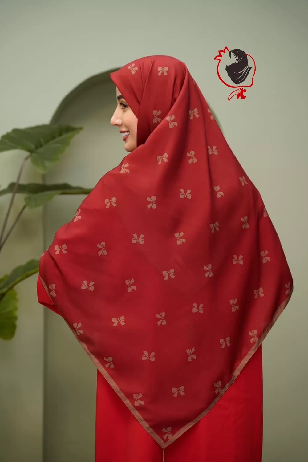 روسری سوپر نخ پاپیونی زرشکی روشن — تصویر ۲