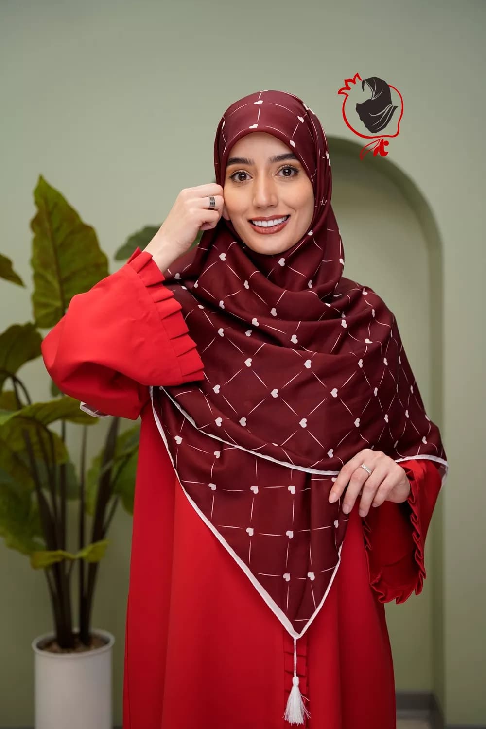 روسری سوپر نخ قلبی زرشکی قواره بزرگ — تصویر ۶