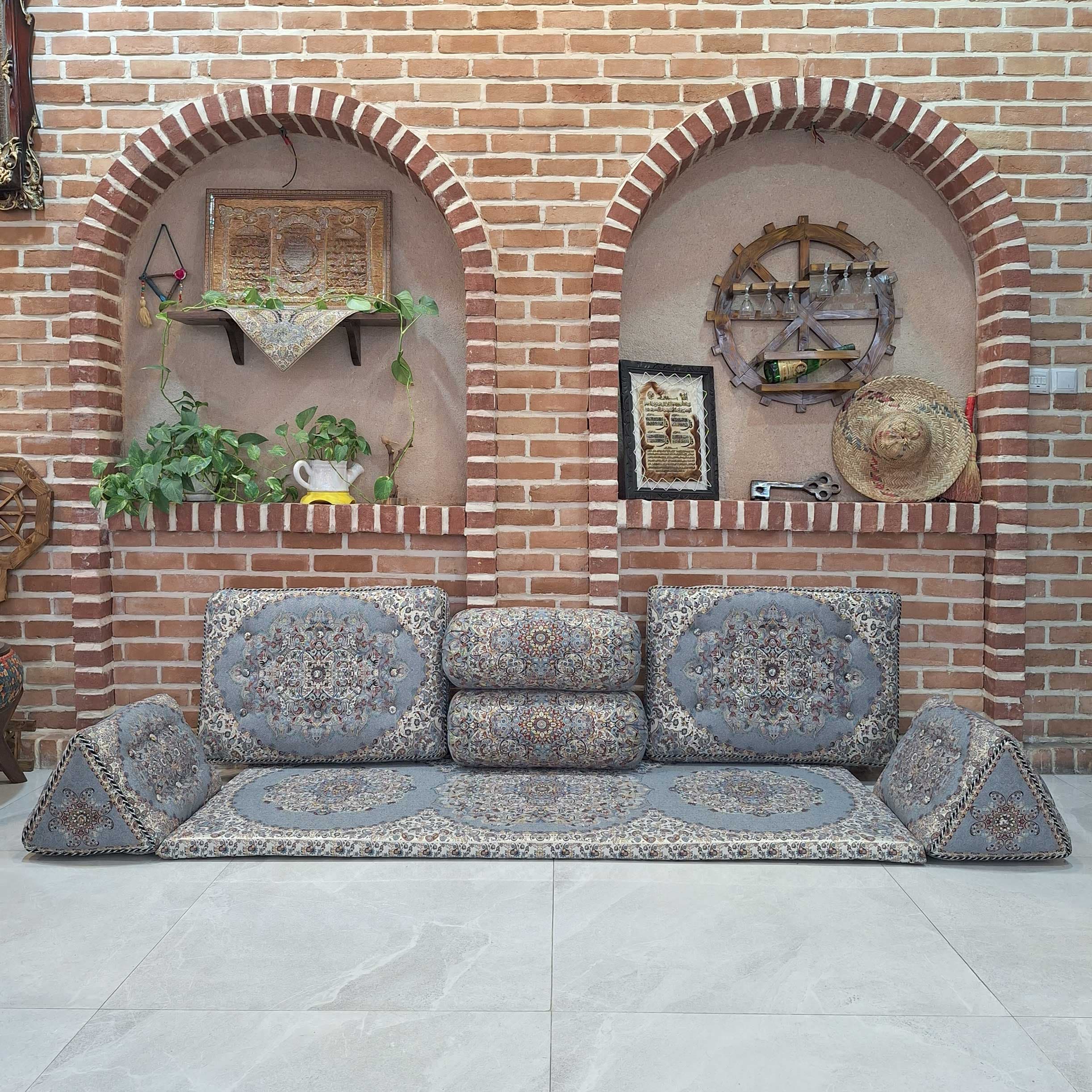 پشتی مثلثی (لمی) سنتی طرح بهشت رنگ طوسی ( یک جفت ) — تصویر ۵