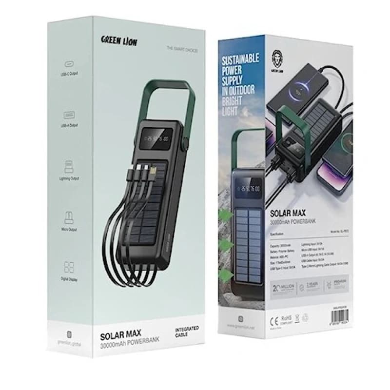 پاوربانک خورشیدی گرین لاین Solar Max | ظرفیت 30000 میلیآمپرساعت و شارژ خورشیدی — تصویر ۲