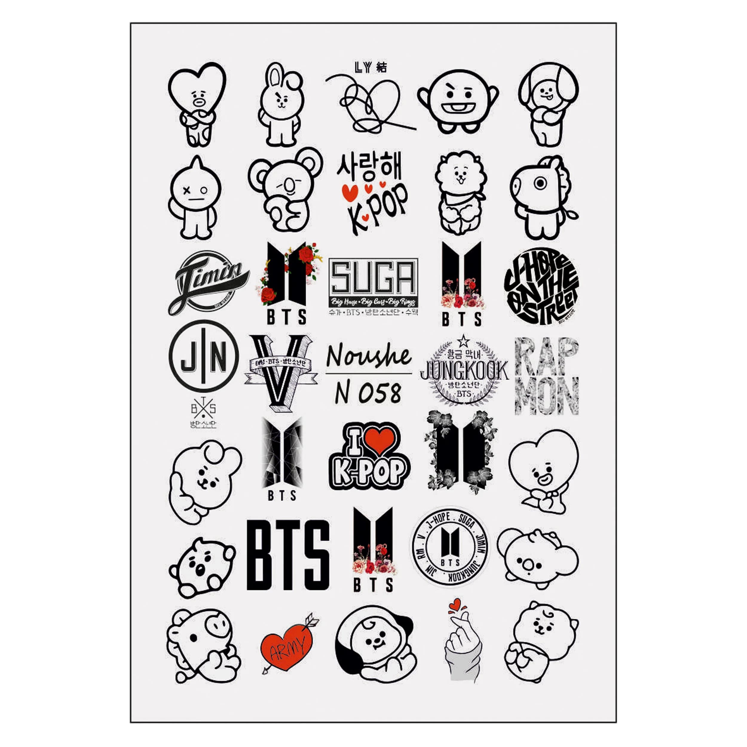 لنز ناخن BTS و BT21 مشکی کد N058