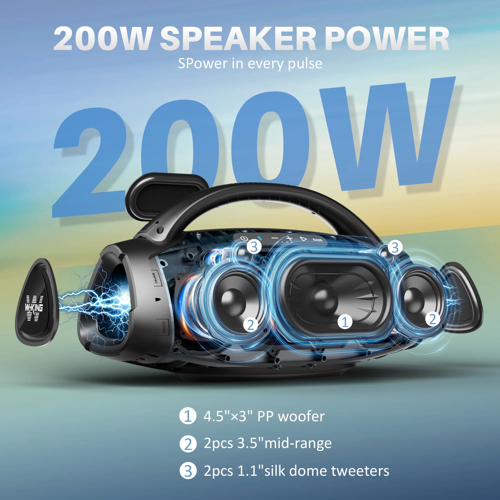 اسپیکر دبلیو کینگ W-king D20 – with mic — تصویر ۲