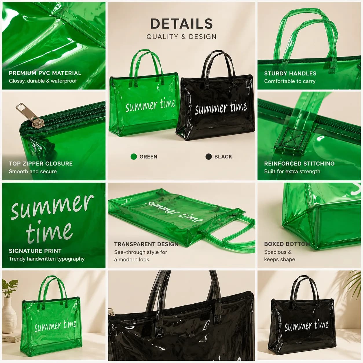 کیف طلقی استخری زنانه Summer Time دو رنگ زیپدار — تصویر ۲