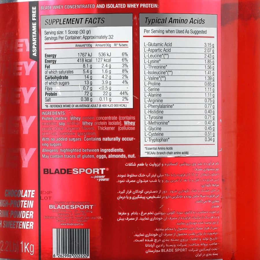 وی پروتئین با طعم شکلاتی بلید اسپرت | 1000 گرم — تصویر ۲