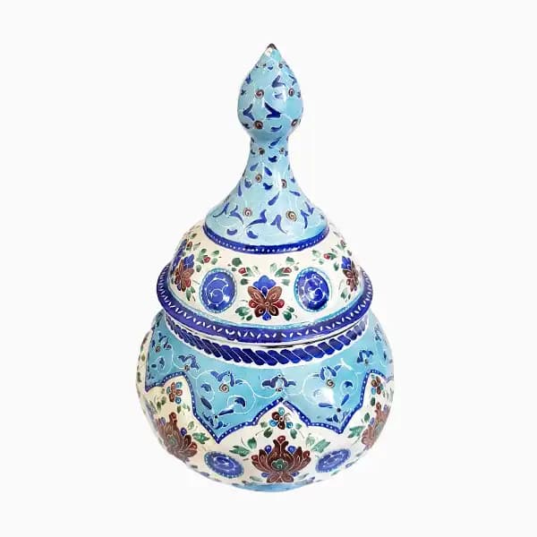 قندان میناکاری فیروزه ای طرح شاه عباسی — تصویر ۷