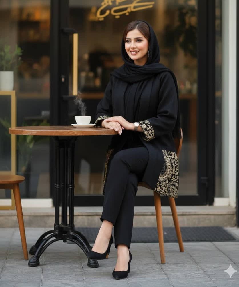 مانتو مجلسی سایز بزرگ کتی شانتون تایوان خرجکار مخمل گلدوزی اسلیمی سایز 40 تا 50