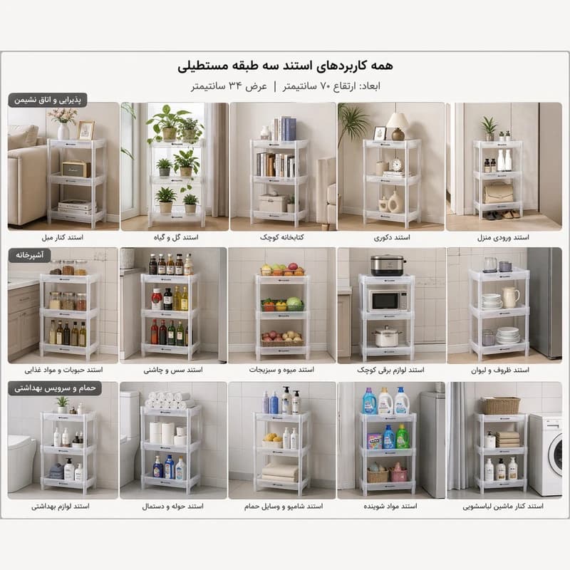 استند و قفسه نگهدارنده حمام 3 طبقه مستطیل — تصویر ۵