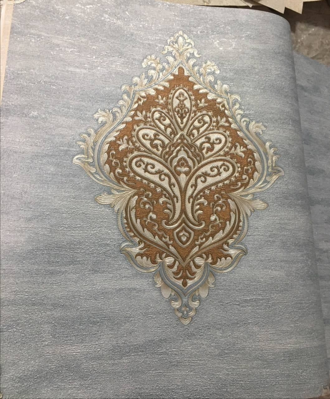 کاغذدیواری سلطنتی کلاسیک آبی قهوه ای قابل شستشو شیک وال