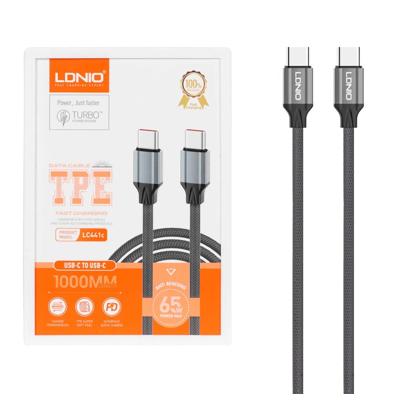 کابل شارژ فست LDNIO Type-C To Type-C مدل LC441c – خاکستری — تصویر ۳