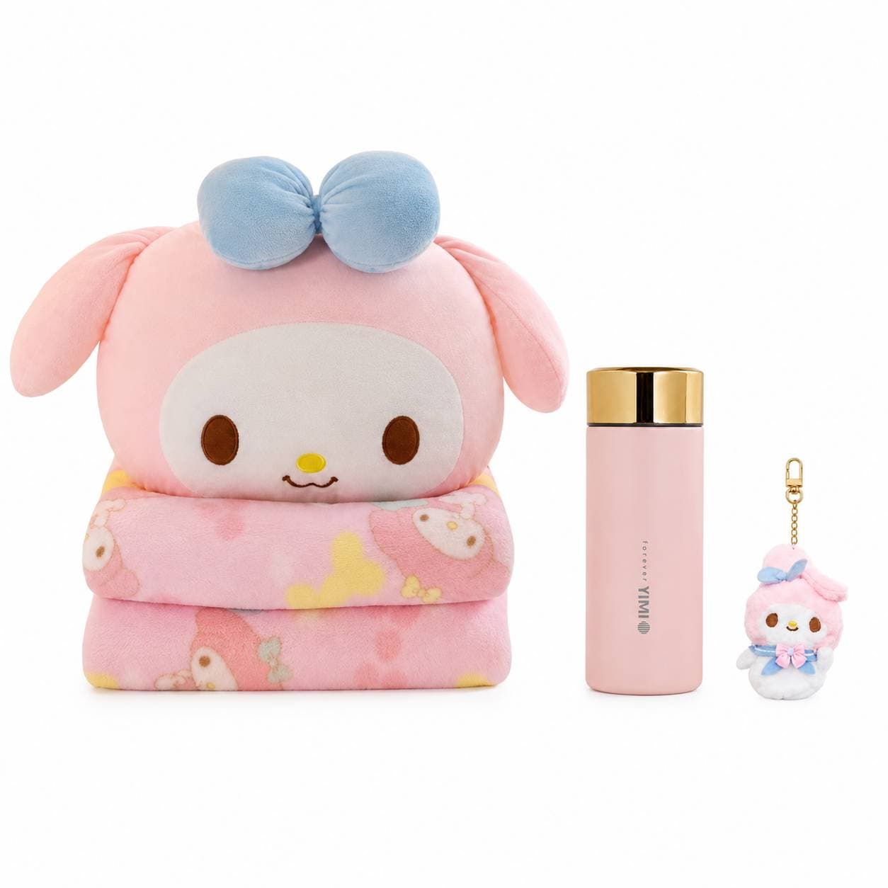 ست پتو بالشتی ملودی، تراولماگ و آویز کیف 🎀☕ | Melody Pillow Blanket, Travel Mug & Bag Charm Set — تصویر ۳