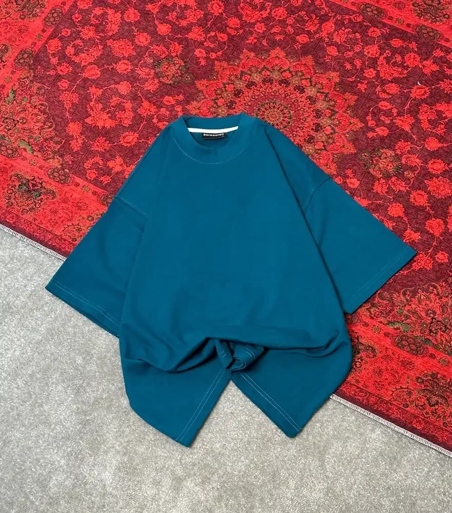 تیشرت بیسیک ساده پارچه ماکان سبز ابی — تصویر ۲