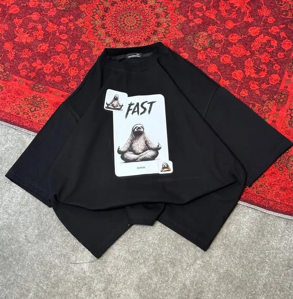 تیشرت باکسی fast طرح فانتزی تنبل پارچه دونخ پنبه