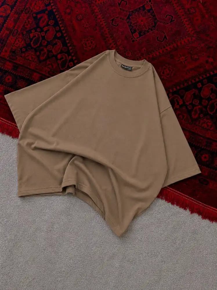 تیشرت بیسیک باکسی نسکافه ای پارچه ماکان — تصویر ۲