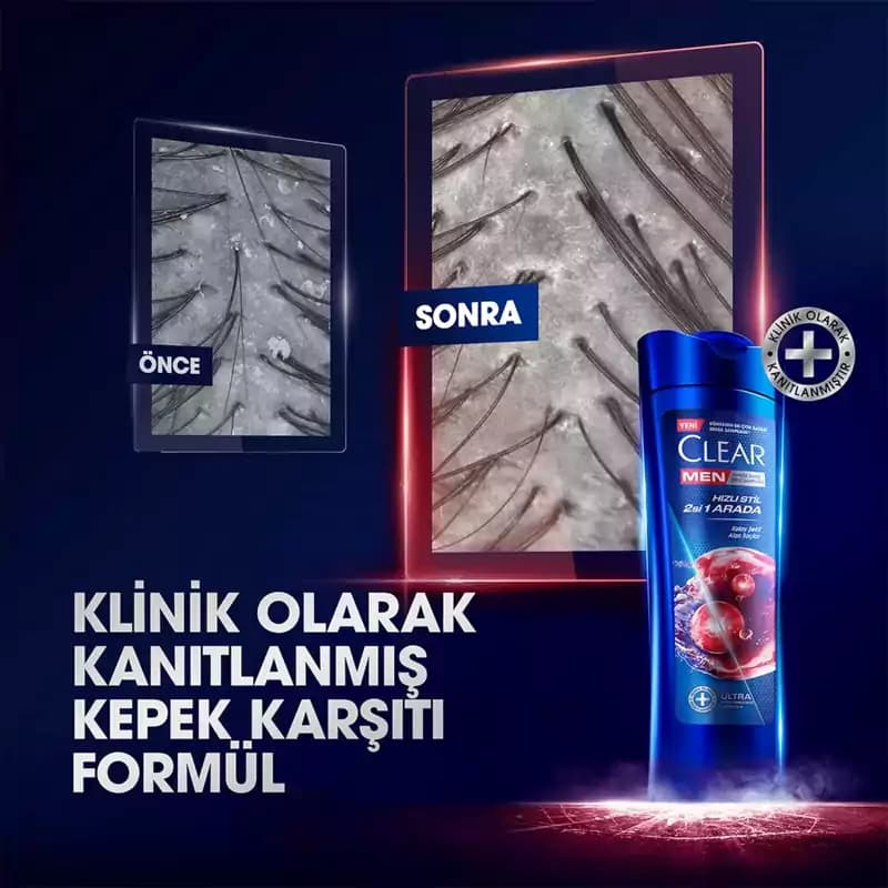 شامپو کلیر Clear مردانه اصل 2 در 1 مردانه Hizli stil حجم 350 ml — تصویر ۶