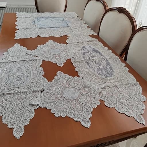 سرویس رومیزی 5 تکه دانتل مخمل طرح ترک مدل آنتیک