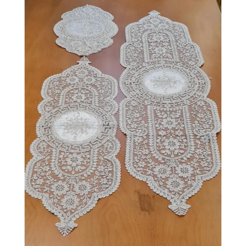 سرویس رومیزی 5 تکه دانتل مخمل طرح ترک مدل ورساچه — تصویر ۵