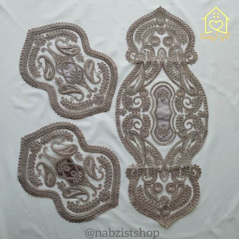 رومیزی 3 تکه عسلی جلومبلی دانتل طرح ترک مدل جدید