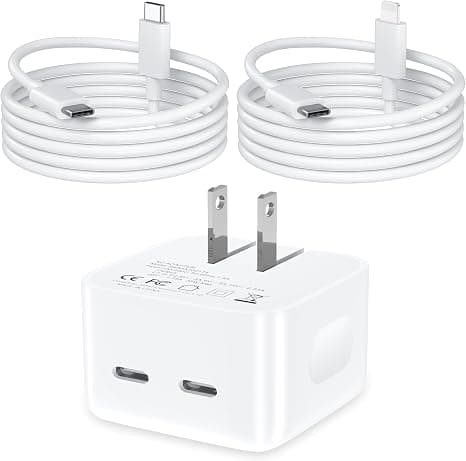 شارژر دیواری ۳۵ وات دو پورت تایپ سی به همراه 2 کابل لایتنینگ و تایپ سی | YEOTSMUT 35W Dual USB-C Charger