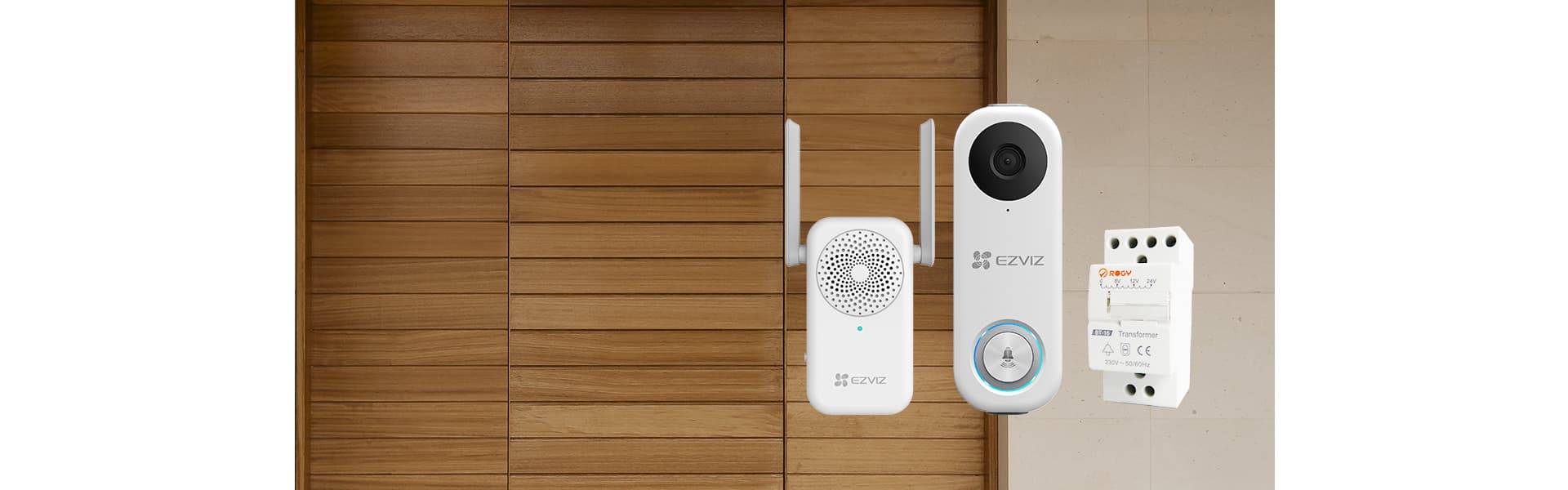 زنگ در تصویری هوشمند ایزویز مدل DB1C به همراه زنگ داخلی و ترانسفورماتور | EZVIZ DB1C Wi-Fi Video Doorbell Kit Inc Chime & Transformer — تصویر ۲