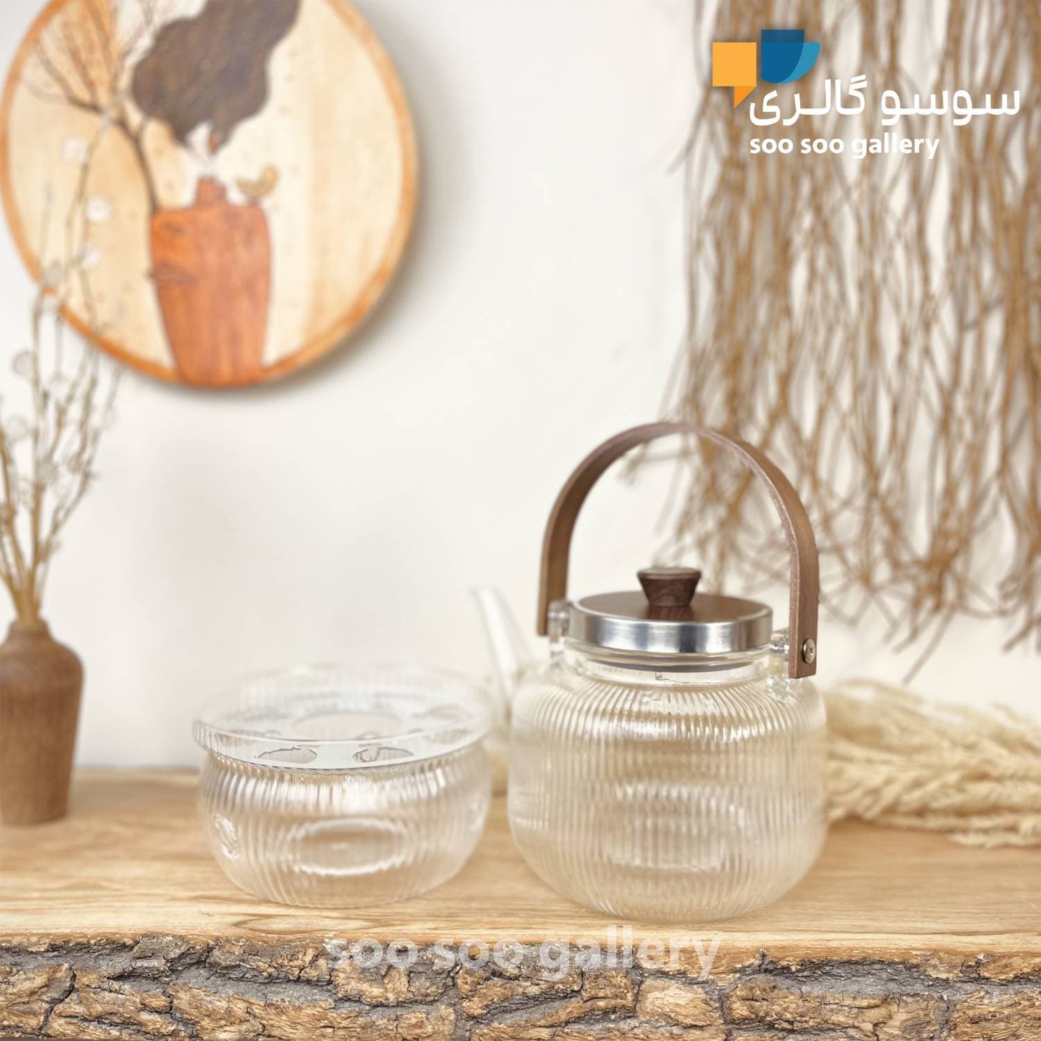 قوری وارمر شیاردار پیرکس برند IMAR HOME دسته چوبی — تصویر ۳