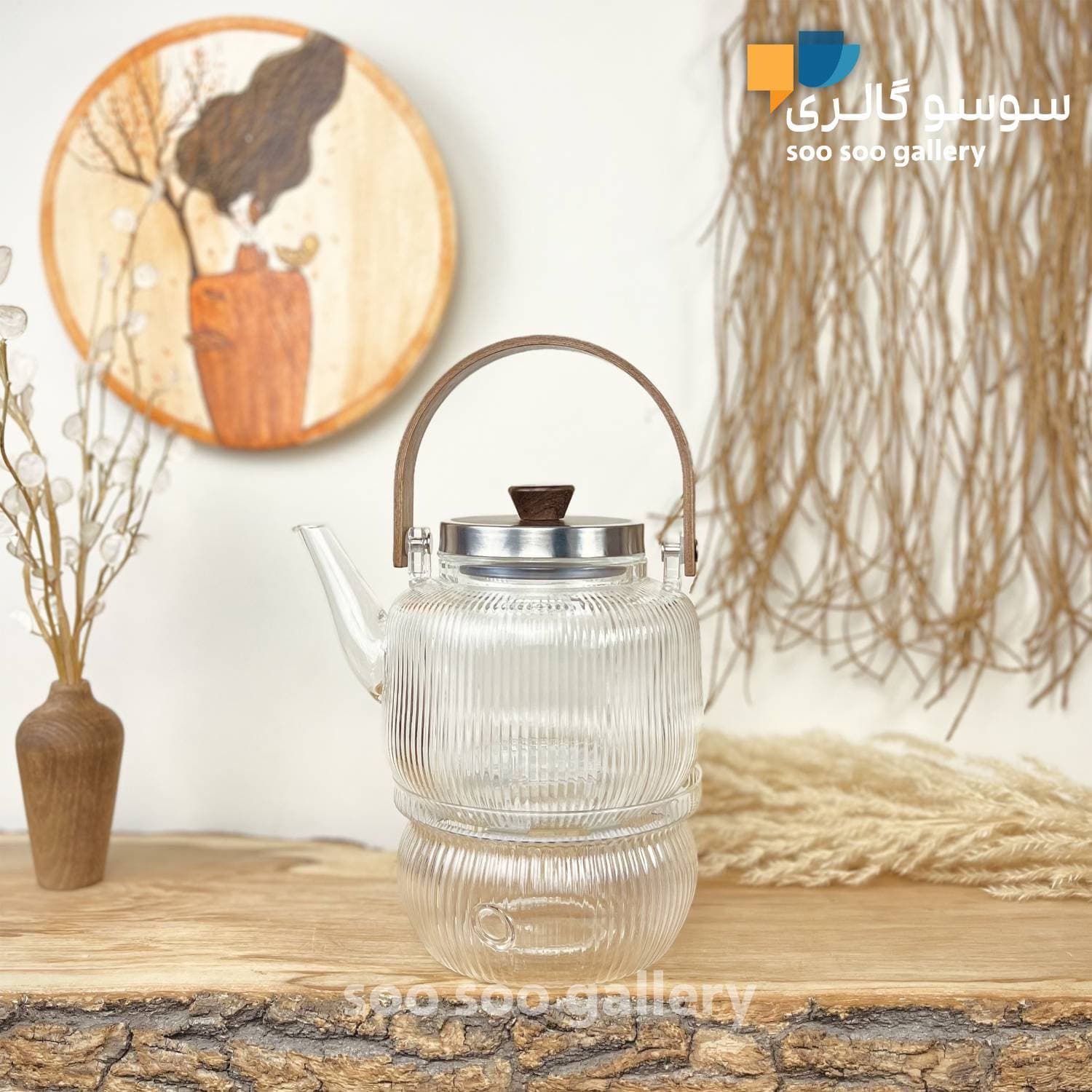قوری وارمر شیاردار پیرکس برند IMAR HOME دسته چوبی — تصویر ۵