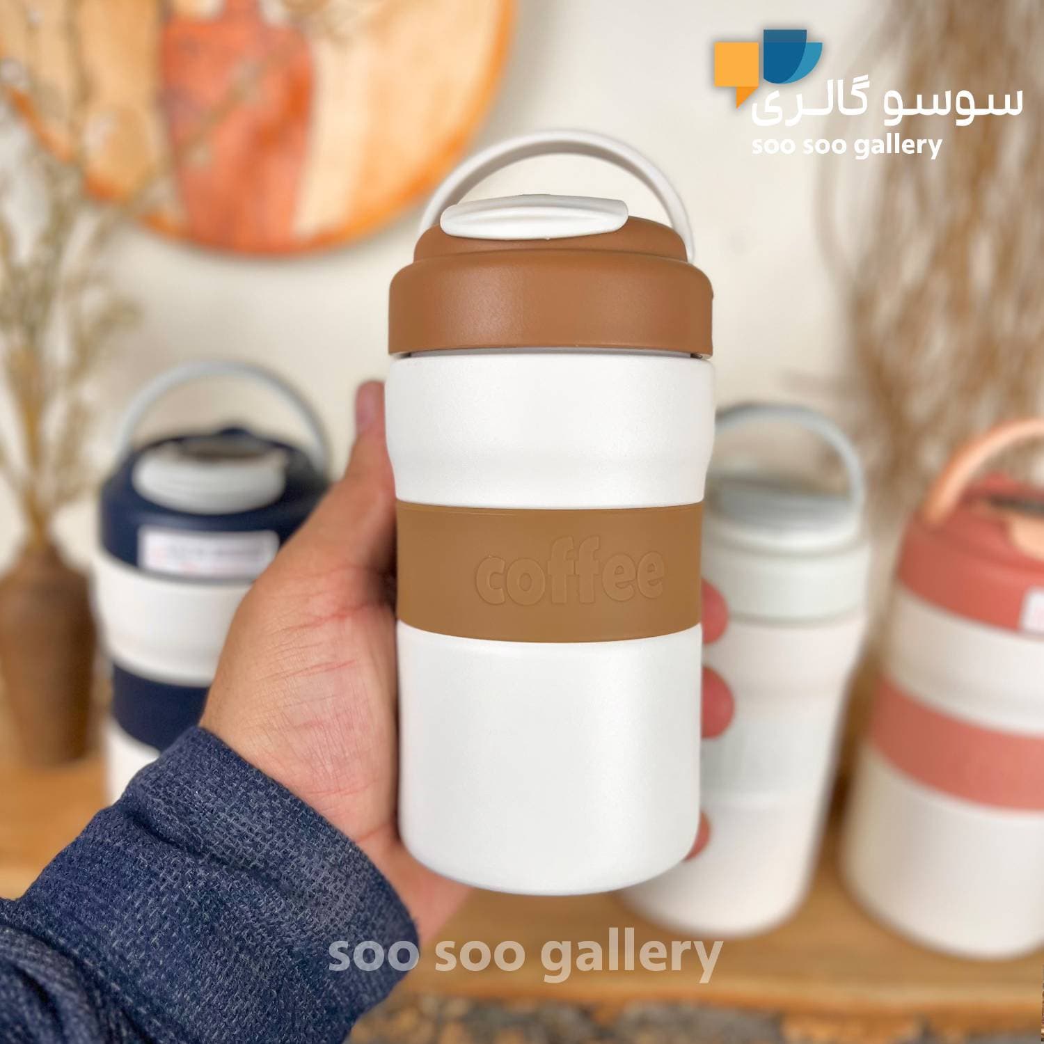 تراول ماگ درجهدار دورسیلیکونی کافی دسته دار — تصویر ۳