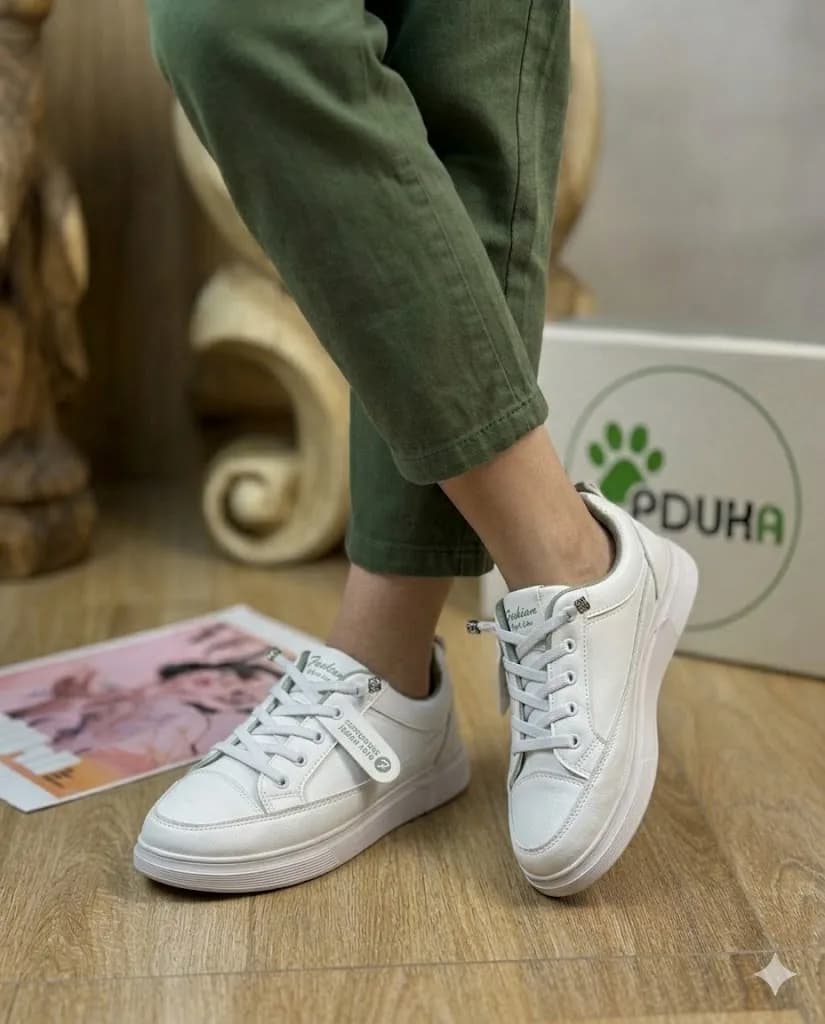 ونس زنانه زیره پیو بند کشی سفید ساده PU کد 31419 — تصویر ۸