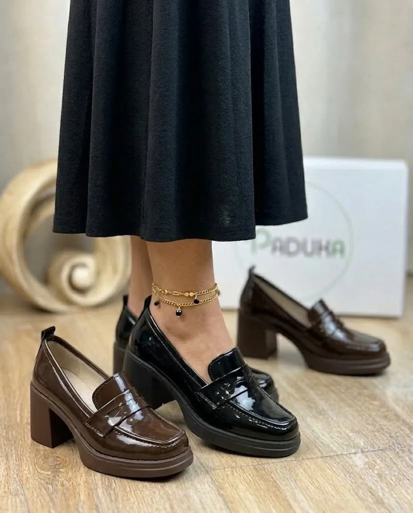کفش زنانه پاشنه 7 سانت زیره پیو پنجه مربعی ورنی کد 30225 — تصویر ۹